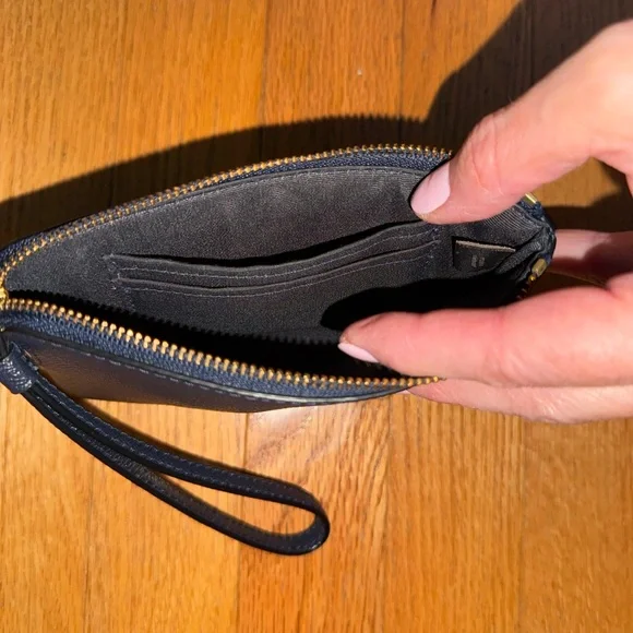 Coach Dark Navy Wristlet includes 2 roomy card slots - Picture 2 of 4